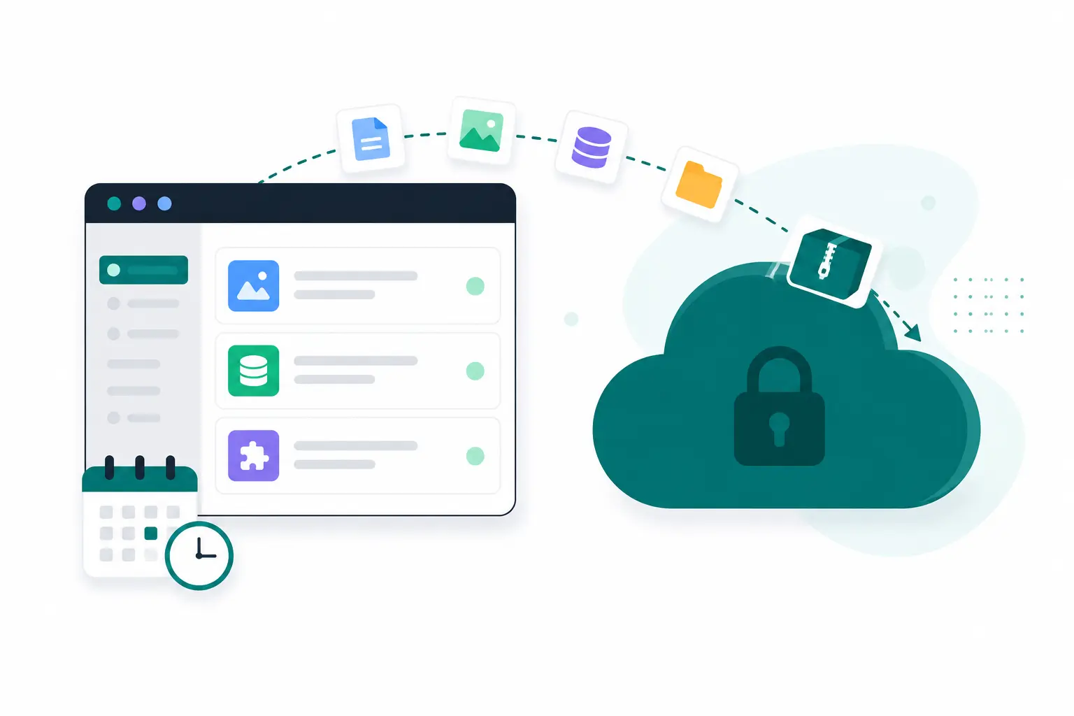 Illustration of a website backing up off-site to secure cloud storage