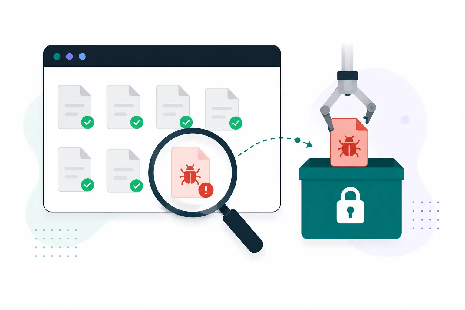 Illustration of a malware scan finding and quarantining an infected file